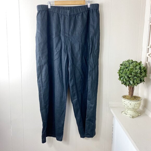 Eileen Fisher Pants - Eileen Fisher Black 100% Organic Linen  Wide  Leg Pants Size X-Large